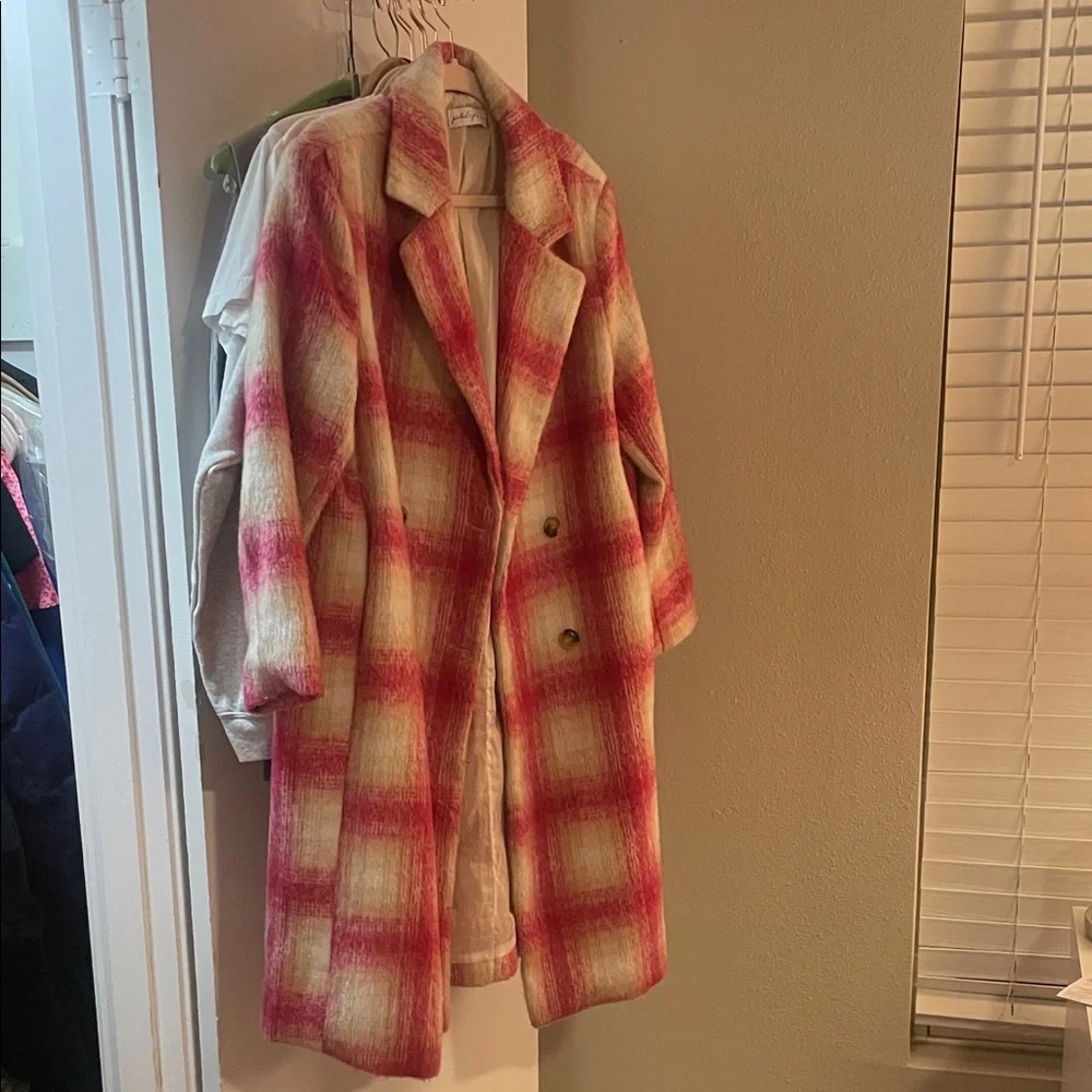 Petal and pup Pink and Cream Plaid Pea Coat - Picture 2 of 9